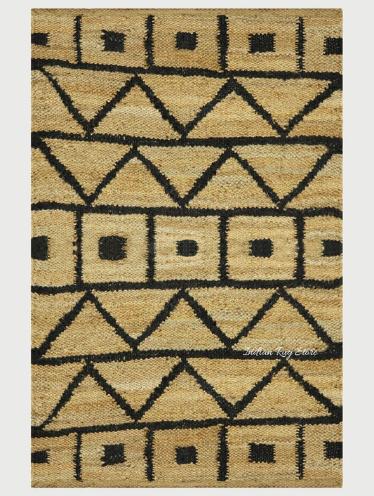 Indian Beige Black Hand Woven Outdoor Jute Rug