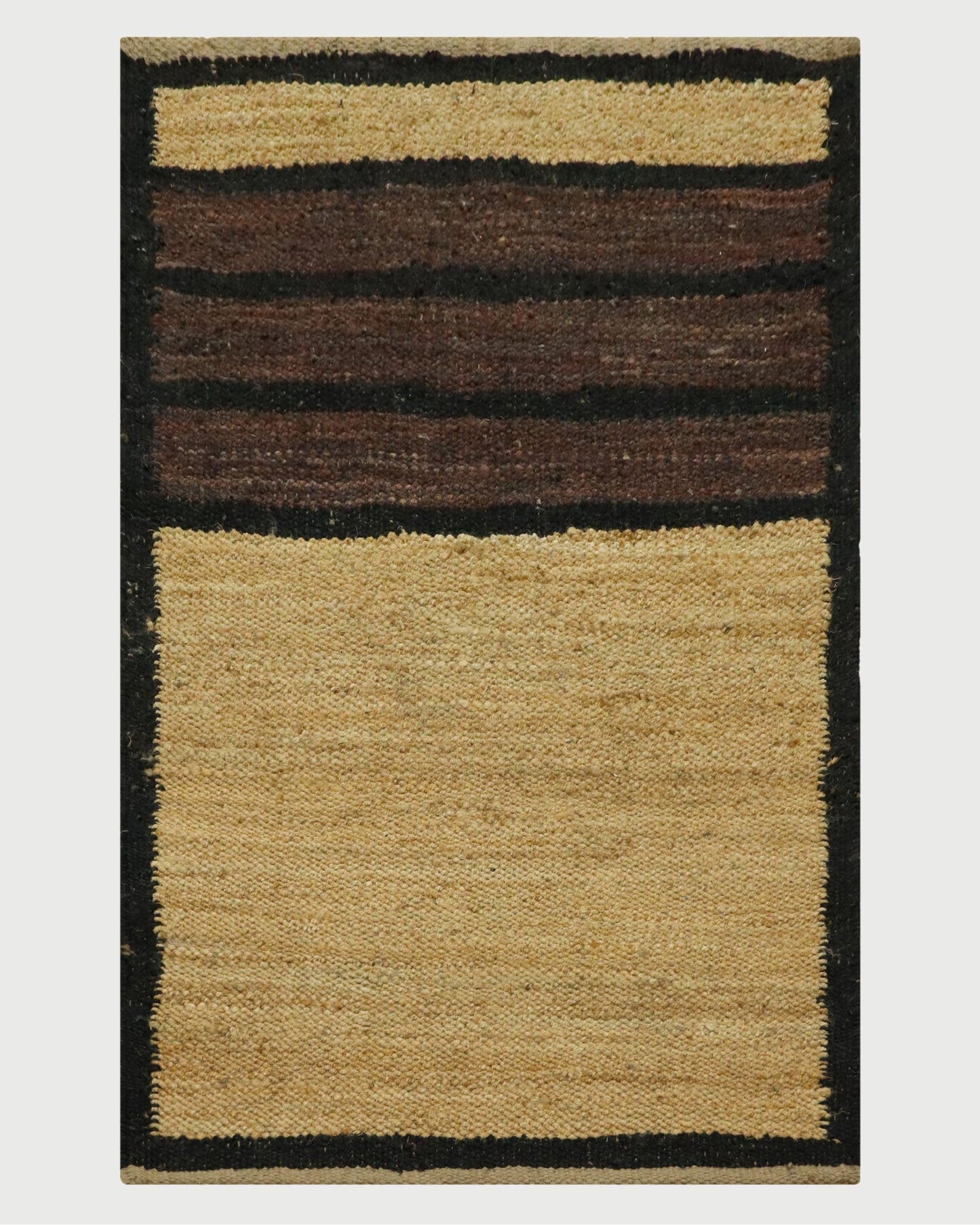 Traditional Beige Black Hand Woven Indoor Jute Rug