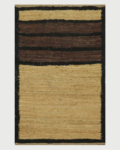 Traditional Beige Black Hand Woven Indoor Jute Rug