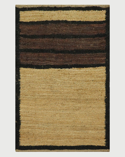 Traditional Beige Black Hand Woven Indoor Jute Rug