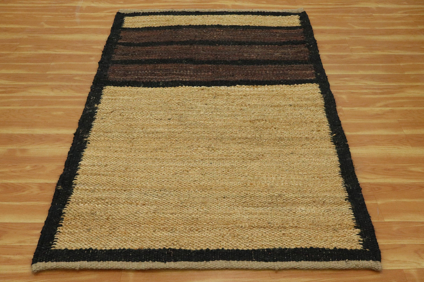 Traditional Beige Black Hand Woven Indoor Jute Rug