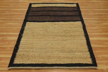 Traditional Beige Black Hand Woven Indoor Jute Rug