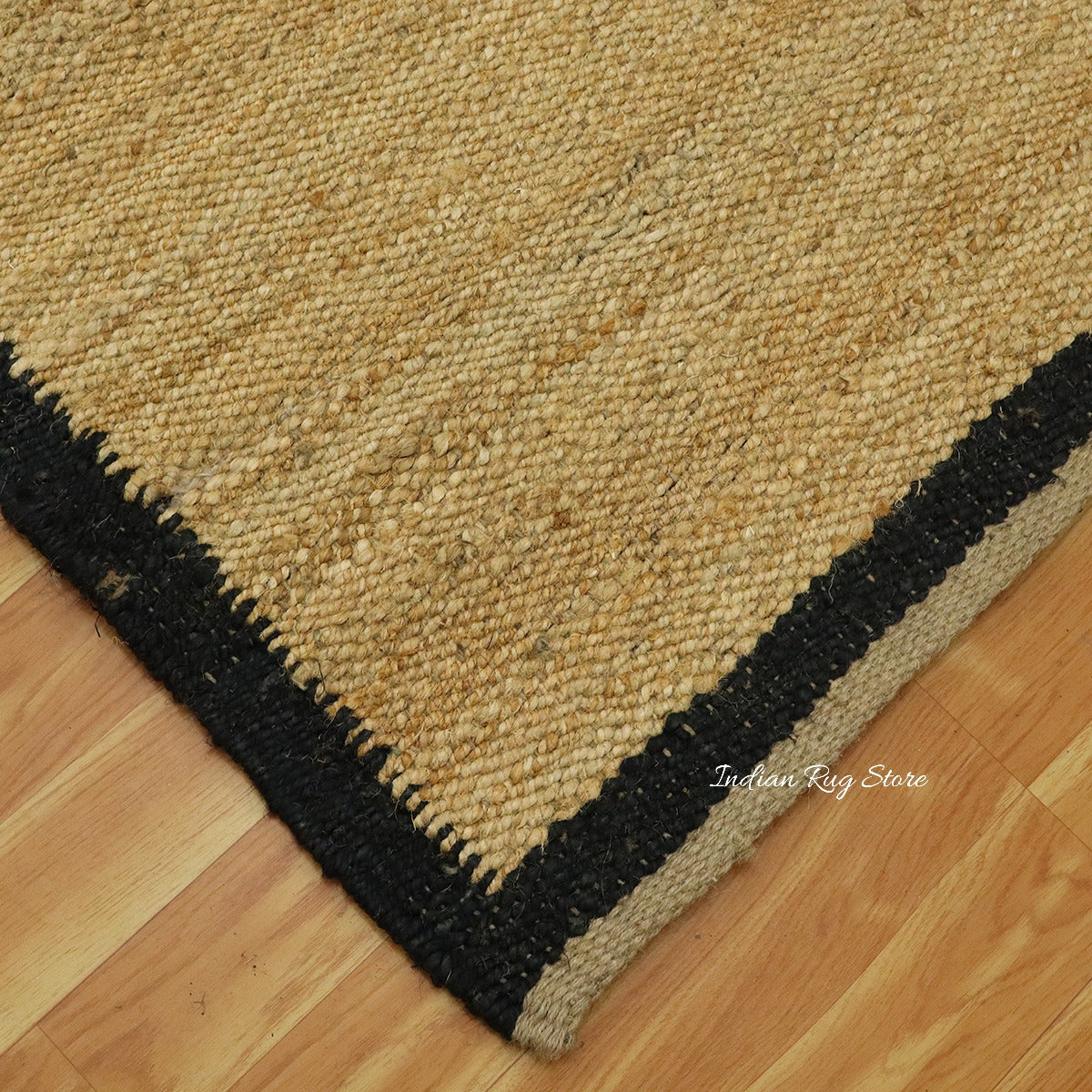 Traditional Beige Black Hand Woven Indoor Jute Rug