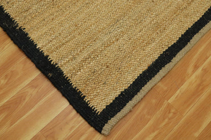 Traditional Beige Black Hand Woven Indoor Jute Rug