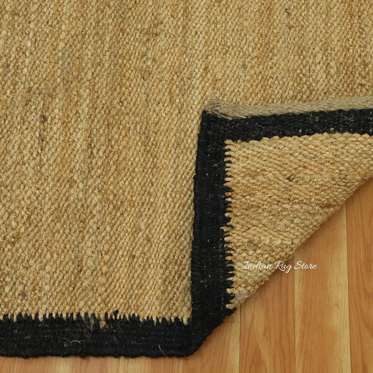 Traditional Beige Black Hand Woven Indoor Jute Rug