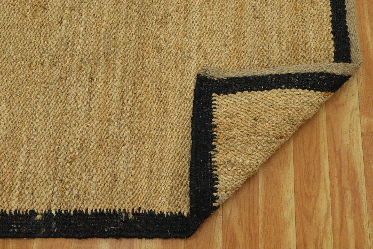 Traditional Beige Black Hand Woven Indoor Jute Rug