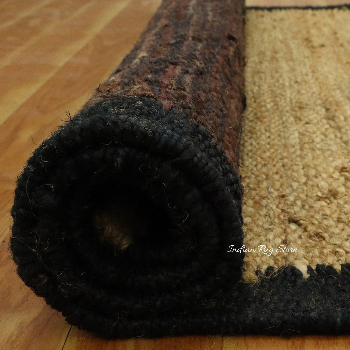 Traditional Beige Black Hand Woven Indoor Jute Rug