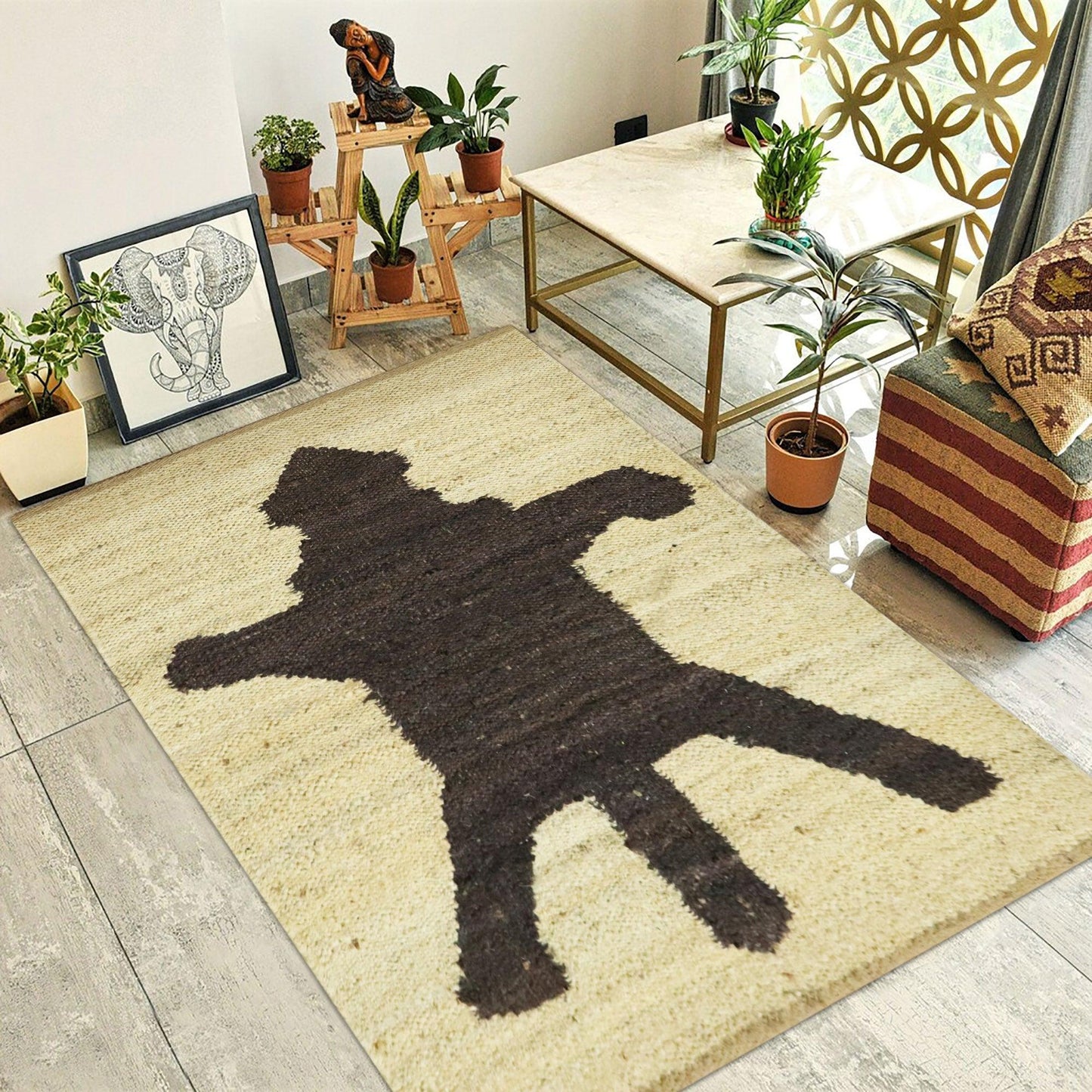 Beautiful Beige Brown Hand Woven Bedroom Decor Jute Rug