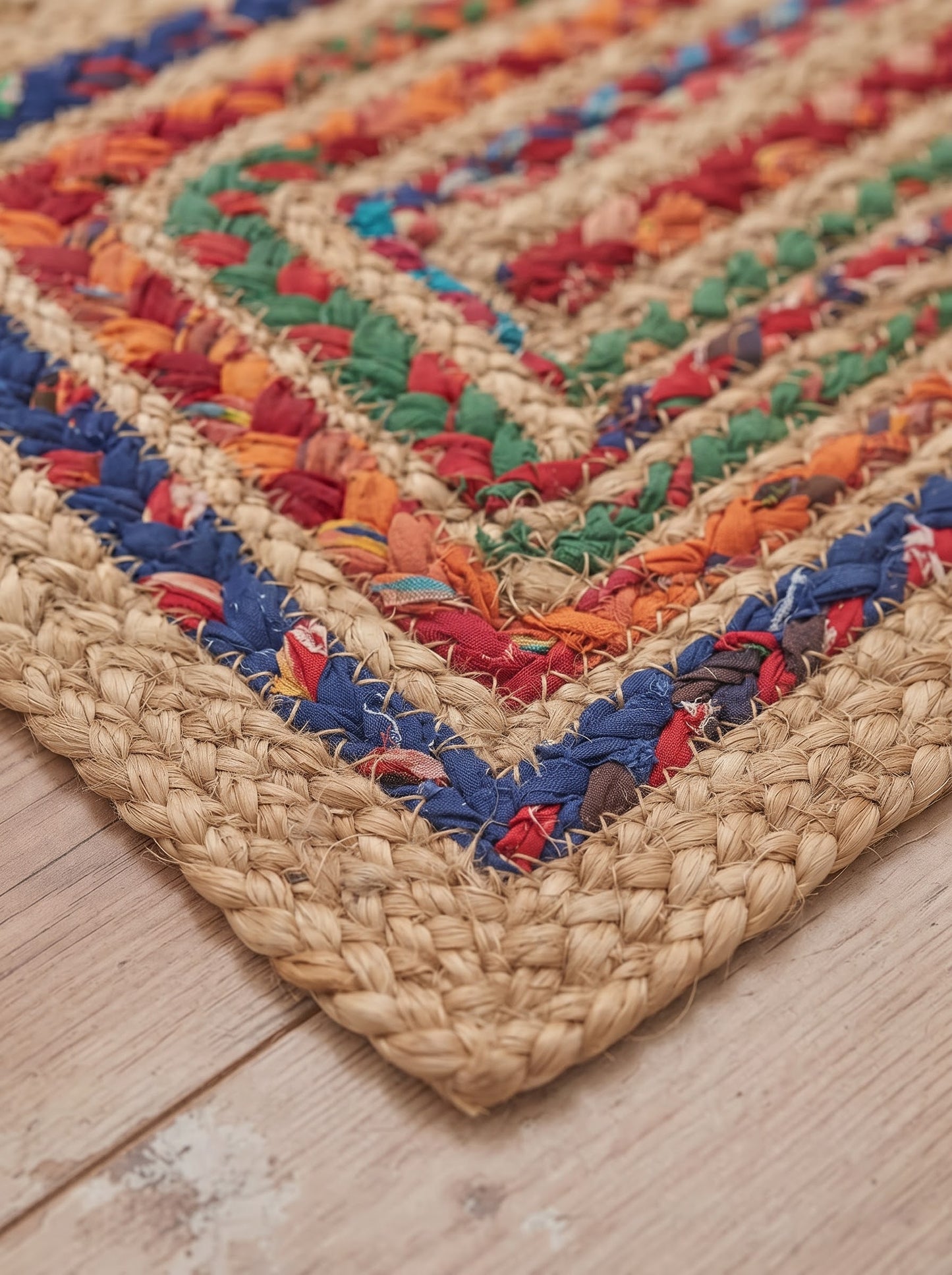 Multicolor Boho Jute Stair Treads | Hand Braided Runner, Recycled Cotton Hallway Rug