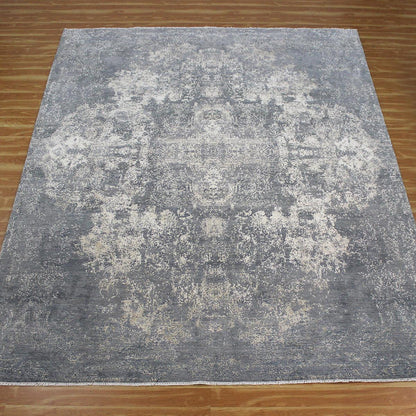 Hand Knotted Indian Gray Soft Wool Living Area Rug - Indian Rug Store