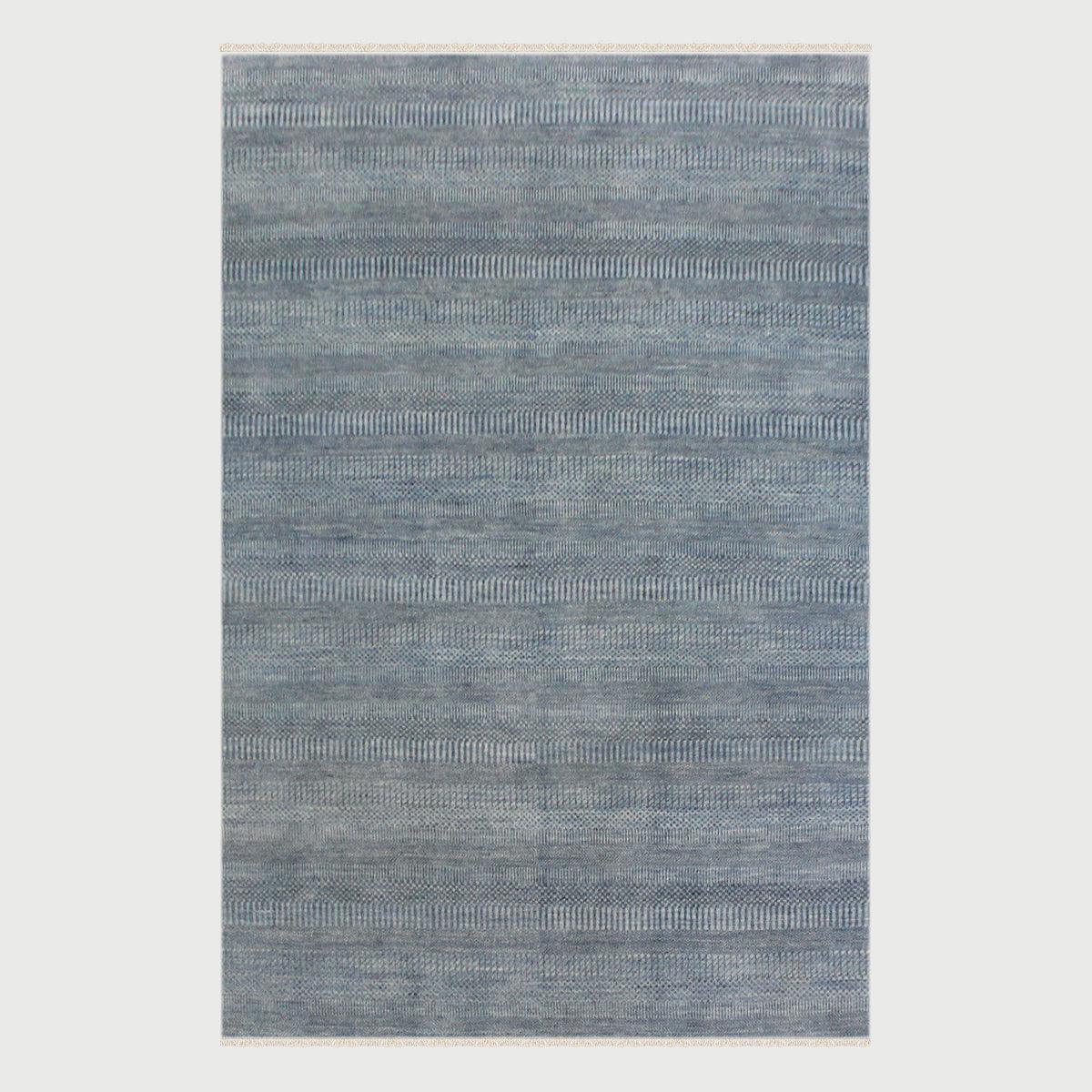 Hand Knotted Soft Wool Blue Striped Dining Area Rug - Indian Rug Store