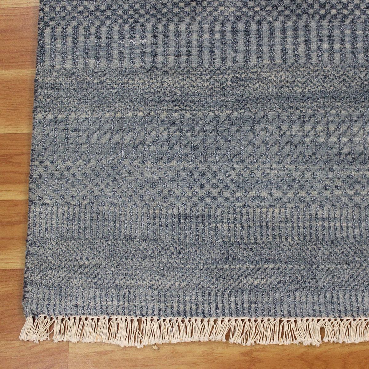 Hand Knotted Soft Wool Blue Striped Dining Area Rug - Indian Rug Store