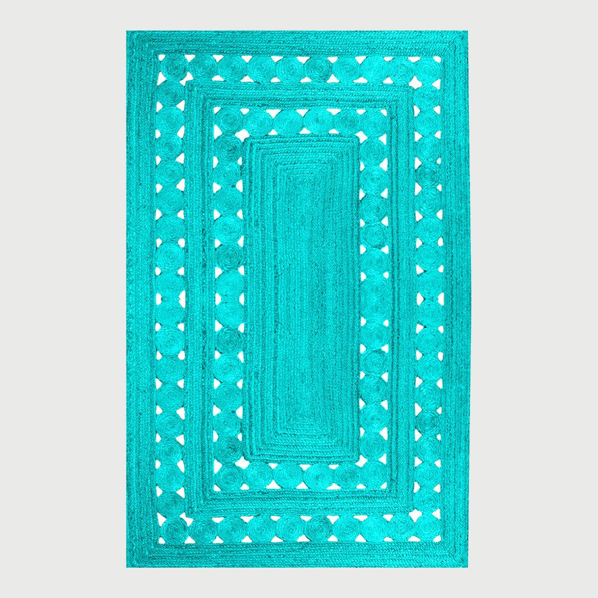 Indian Handmade Solid Turquoise Jute Dining Large Area Rug - Indian Rug Store