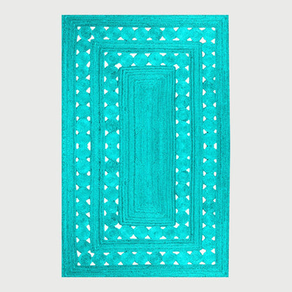 Indian Handmade Solid Turquoise Jute Dining Large Area Rug - Indian Rug Store