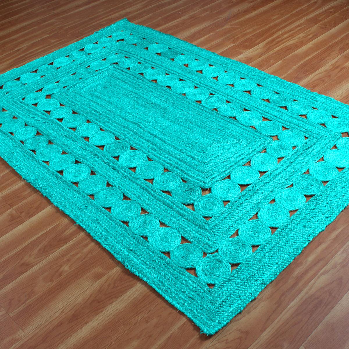 Indian Handmade Solid Turquoise Jute Dining Large Area Rug - Indian Rug Store