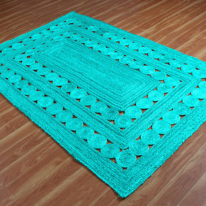 Indian Handmade Solid Turquoise Jute Dining Large Area Rug - Indian Rug Store