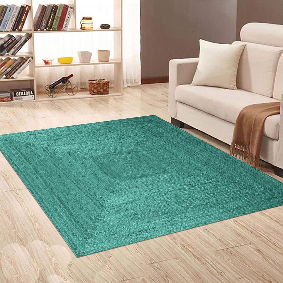 Handmade Braided Living Area Turquoise Attractive Jute Area Rug - Indian Rug Store