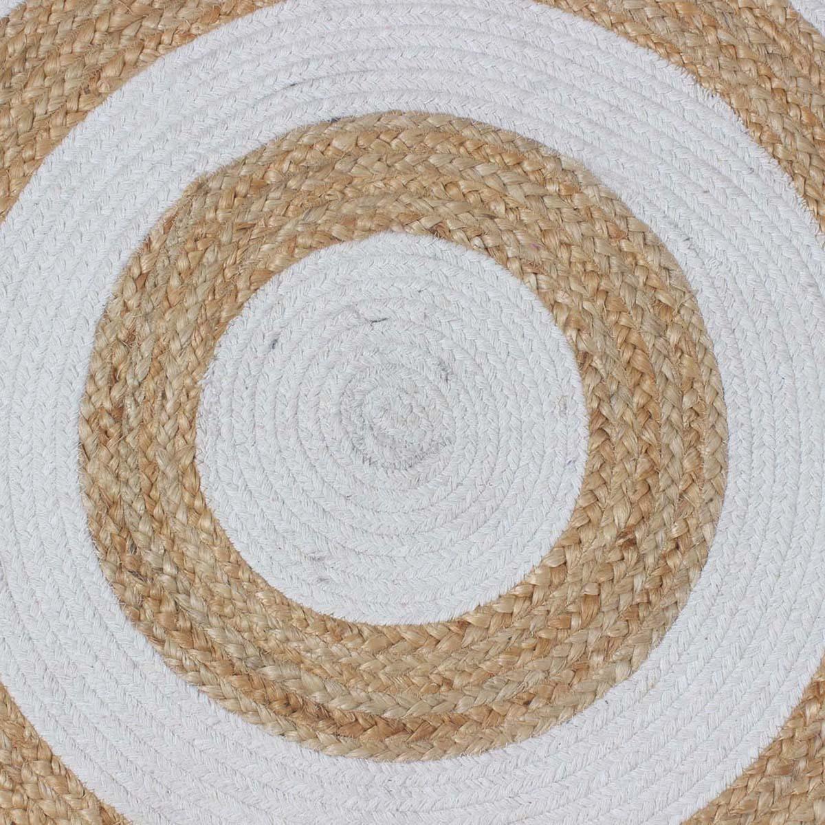 Indian Handmade Home Decor Blue White Round Jute Area Rug - Indian Rug Store