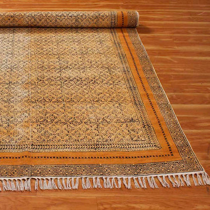 Eco Friendly Hand Block Print Cotton Bronze Bordered Area Rug - Indian Rug Store