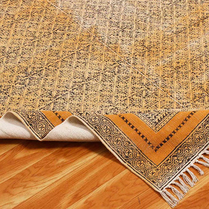 Eco Friendly Hand Block Print Cotton Bronze Bordered Area Rug - Indian Rug Store