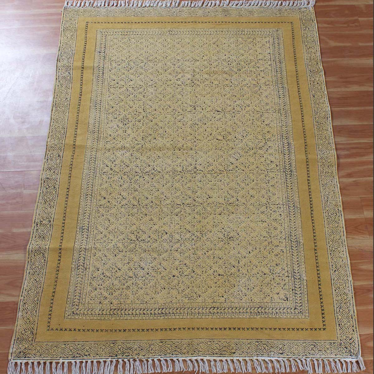 Hand Block Cotton Printed Bordered Home Decor Area Rug - Indian Rug Store