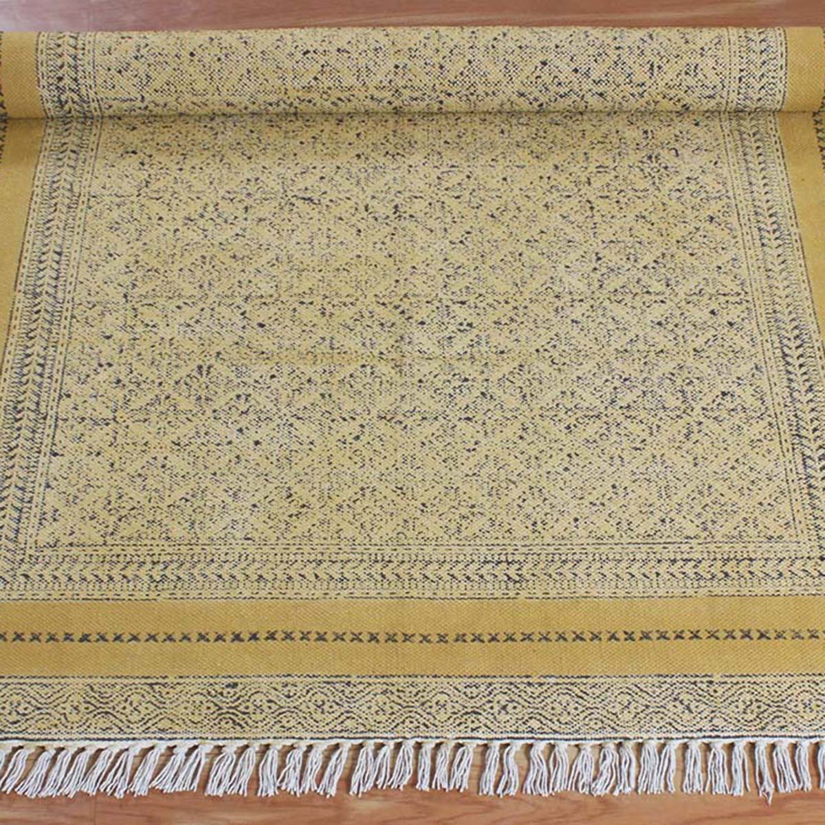 Hand Block Cotton Printed Bordered Home Decor Area Rug - Indian Rug Store