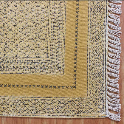 Hand Block Cotton Printed Bordered Home Decor Area Rug - Indian Rug Store