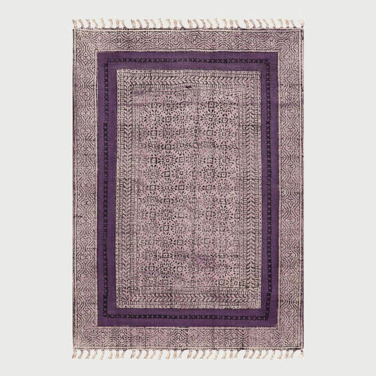 Indian Home Decor Cotton Printed Purple Bordered Area Rug - Indian Rug Store