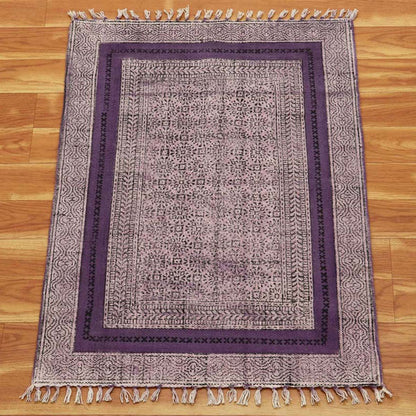 Indian Home Decor Cotton Printed Purple Bordered Area Rug - Indian Rug Store