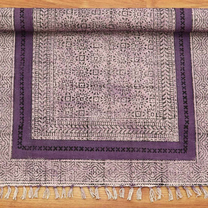 Indian Home Decor Cotton Printed Purple Bordered Area Rug - Indian Rug Store