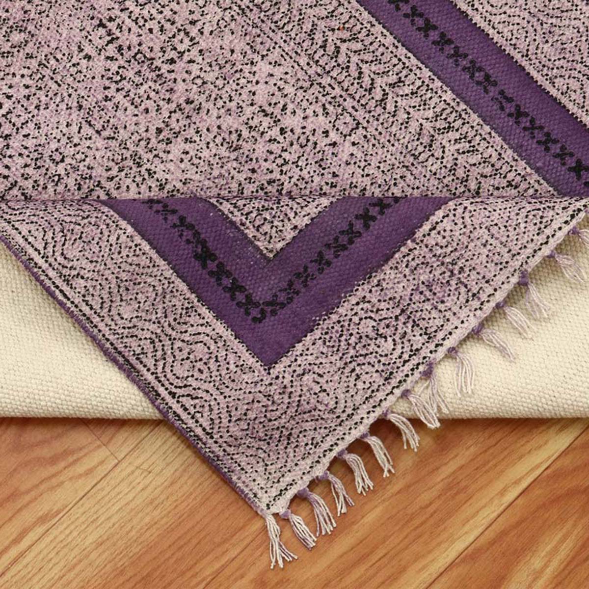 Indian Home Decor Cotton Printed Purple Bordered Area Rug - Indian Rug Store