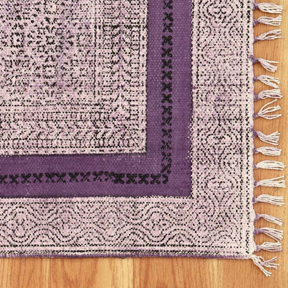 Indian Home Decor Cotton Printed Purple Bordered Area Rug - Indian Rug Store