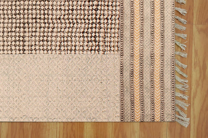 Beige Entry Way Cotton Dhurries Hand Block Printed