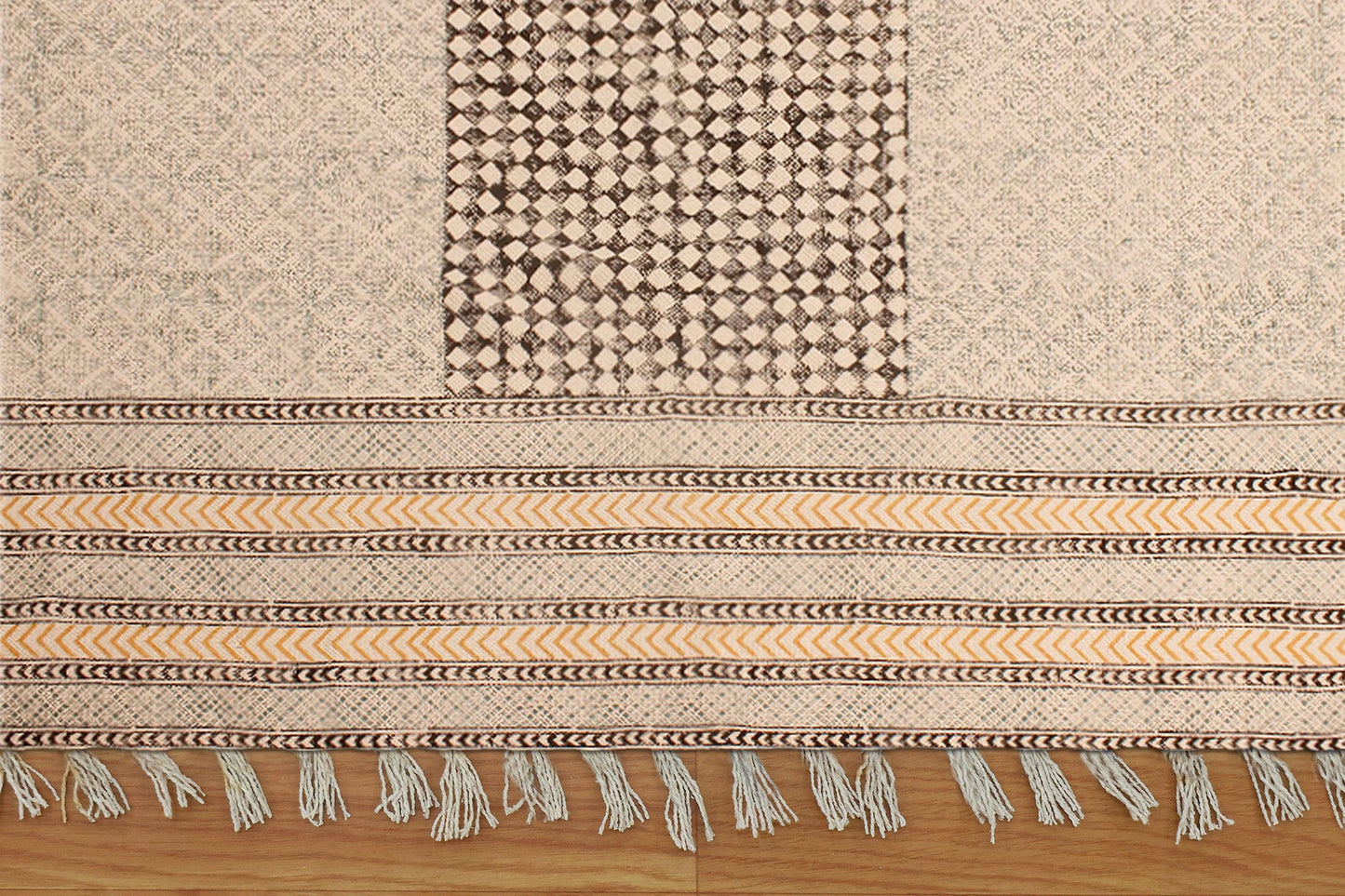 Beige Entry Way Cotton Dhurries Hand Block Printed