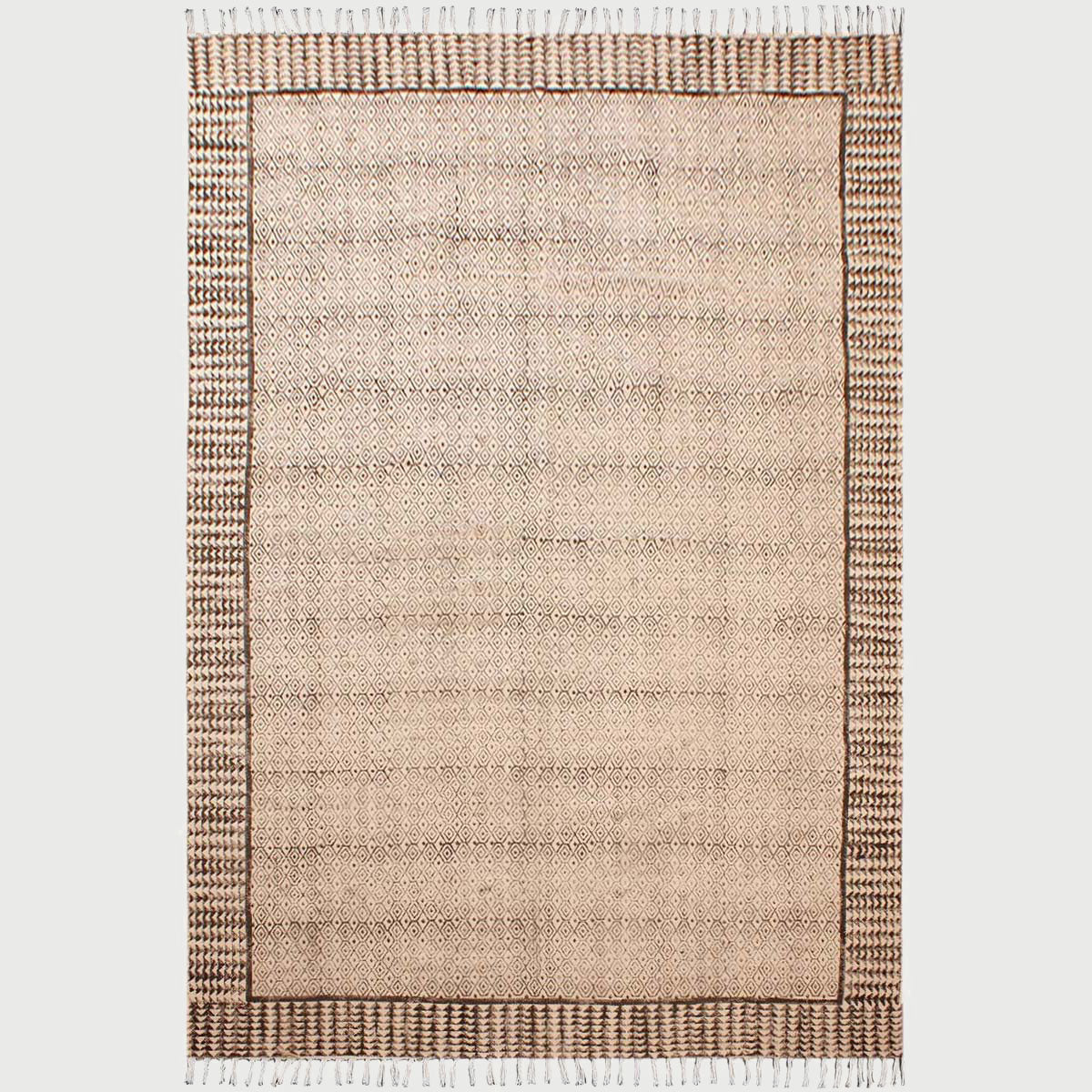 Hand Block Cotton Printed Bordered Beige Gray Home Decor Area Rug - Indian Rug Store