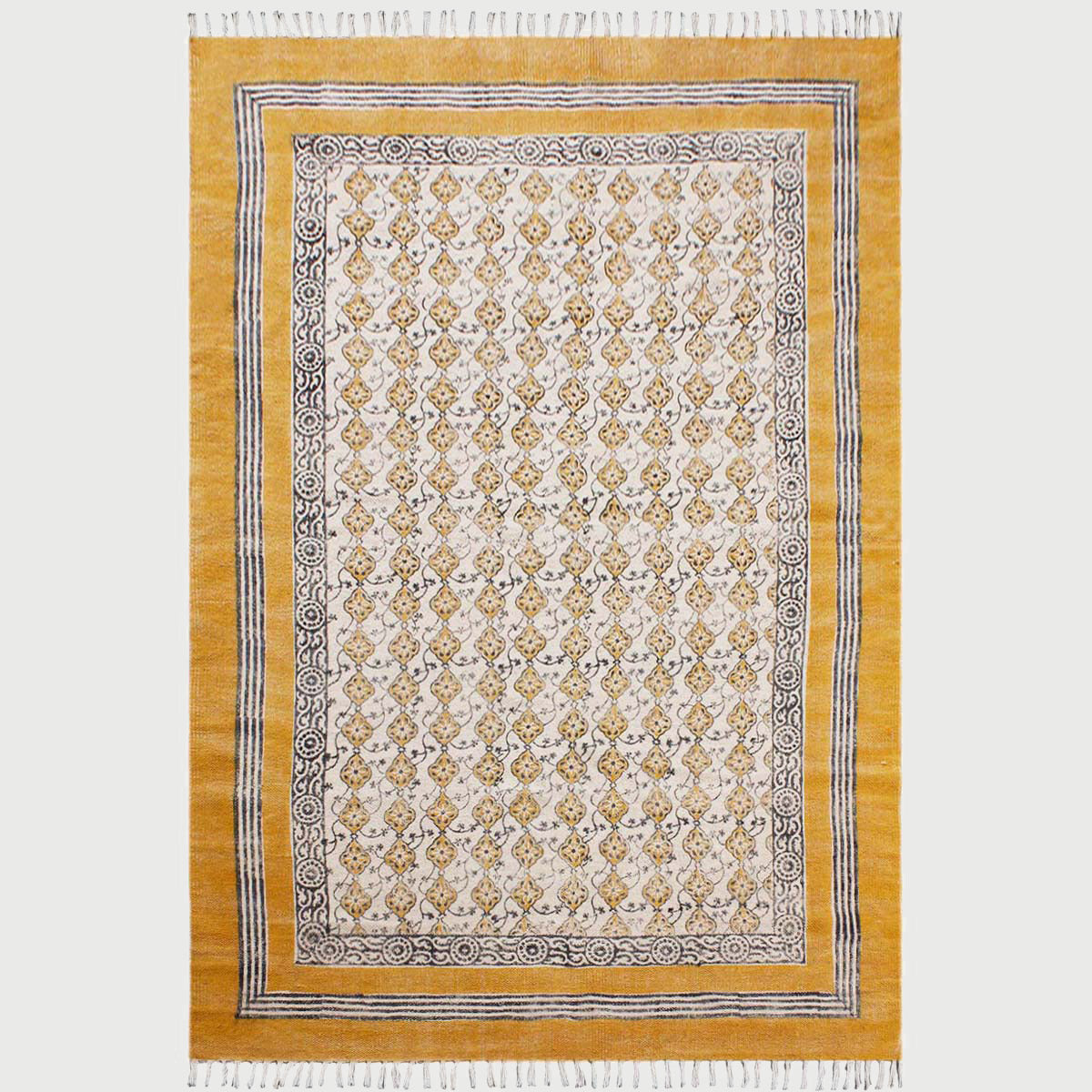 Yellow Cotton Bordered Handmade Rug - Indian Rug Store