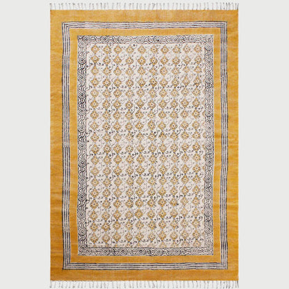 Yellow Cotton Bordered Handmade Rug - Indian Rug Store