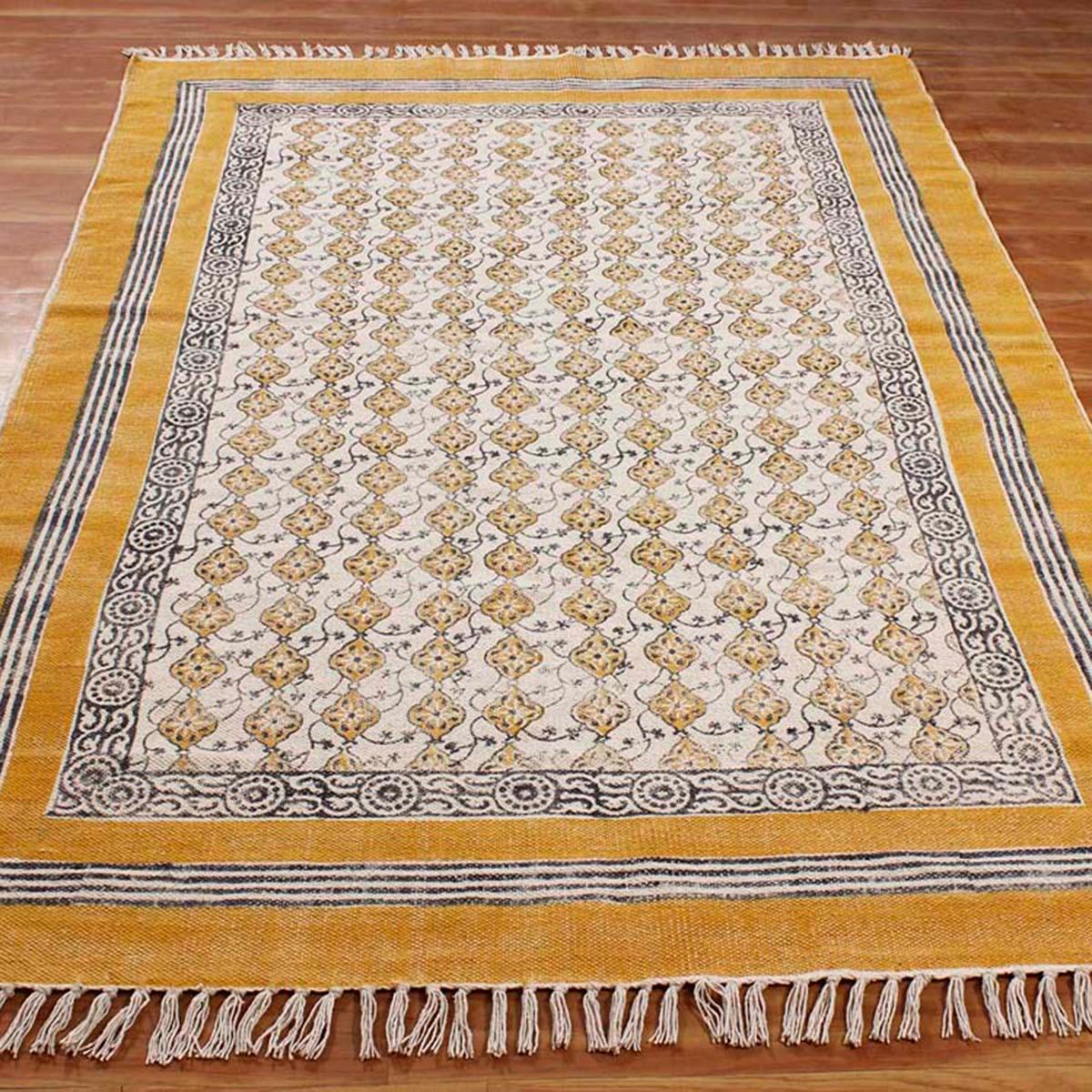 Yellow Cotton Bordered Handmade Rug - Indian Rug Store