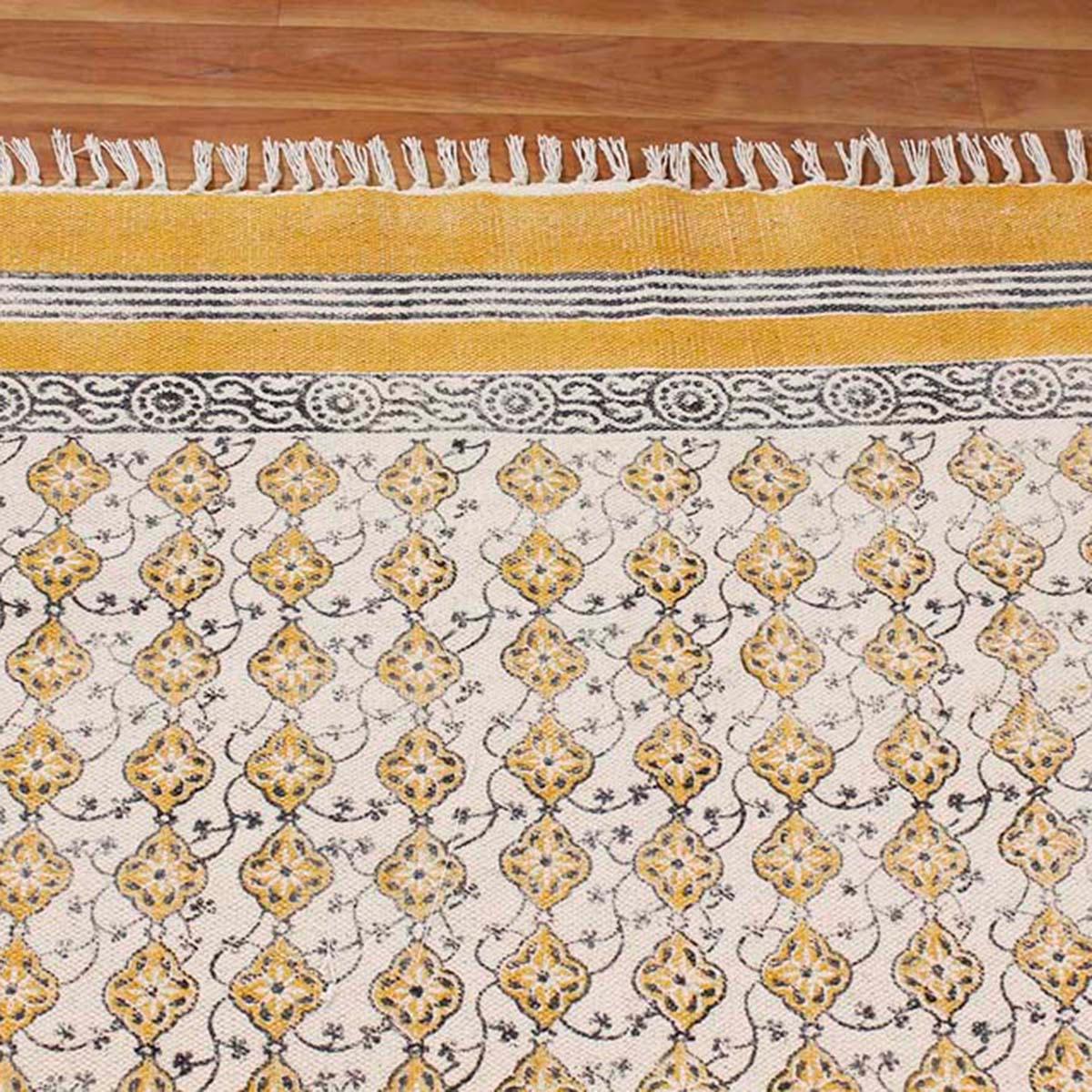 Yellow Cotton Bordered Handmade Rug - Indian Rug Store