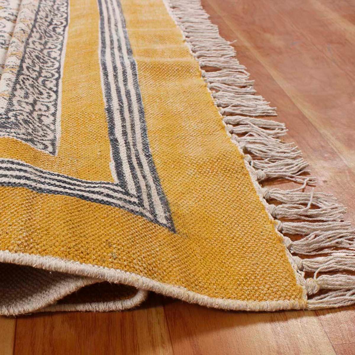 Yellow Cotton Bordered Handmade Rug - Indian Rug Store