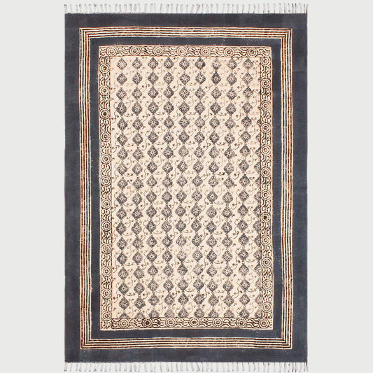 Blue Beige Cotton Bordered Handmade Rug - Indian Rug Store