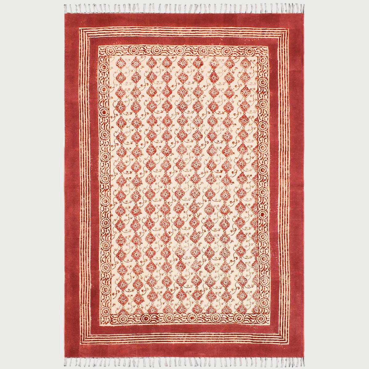 Handmade Red Beige Bordered Cotton Rug - Indian Rug Store