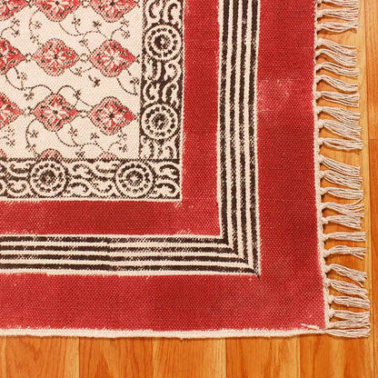 Handmade Red Beige Bordered Cotton Rug - Indian Rug Store