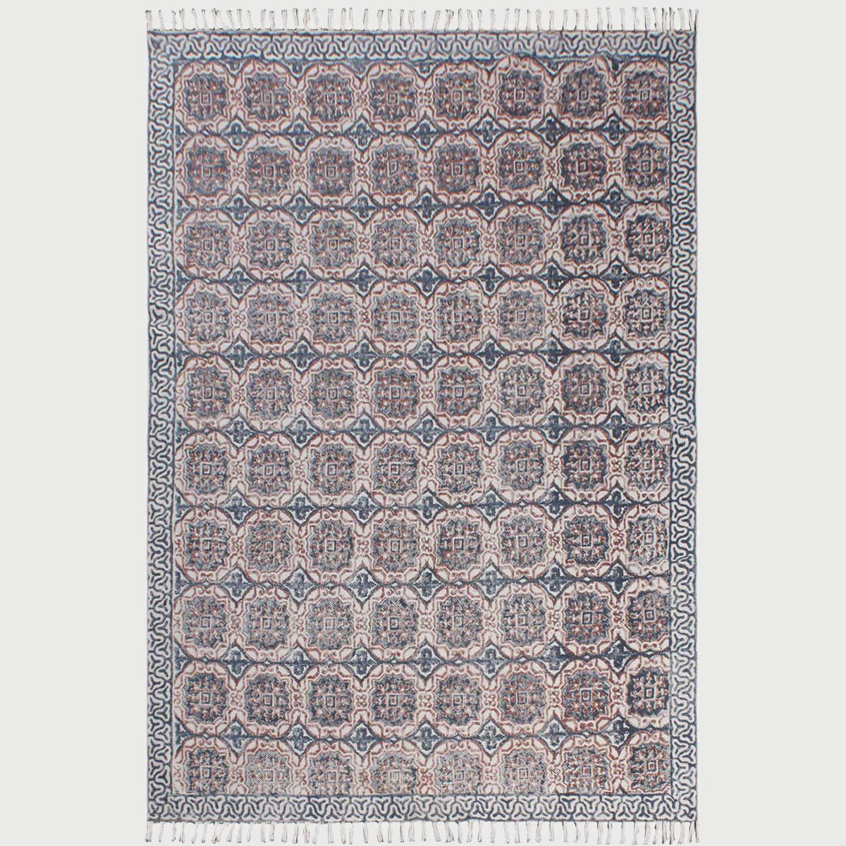 Floral Hand Block Printed Cotton Natural Large Area Rug - Indian Rug Store