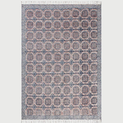 Floral Hand Block Printed Cotton Natural Large Area Rug - Indian Rug Store