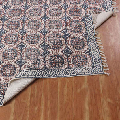 Floral Hand Block Printed Cotton Natural Large Area Rug - Indian Rug Store