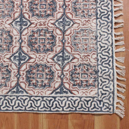 Floral Hand Block Printed Cotton Natural Large Area Rug - Indian Rug Store