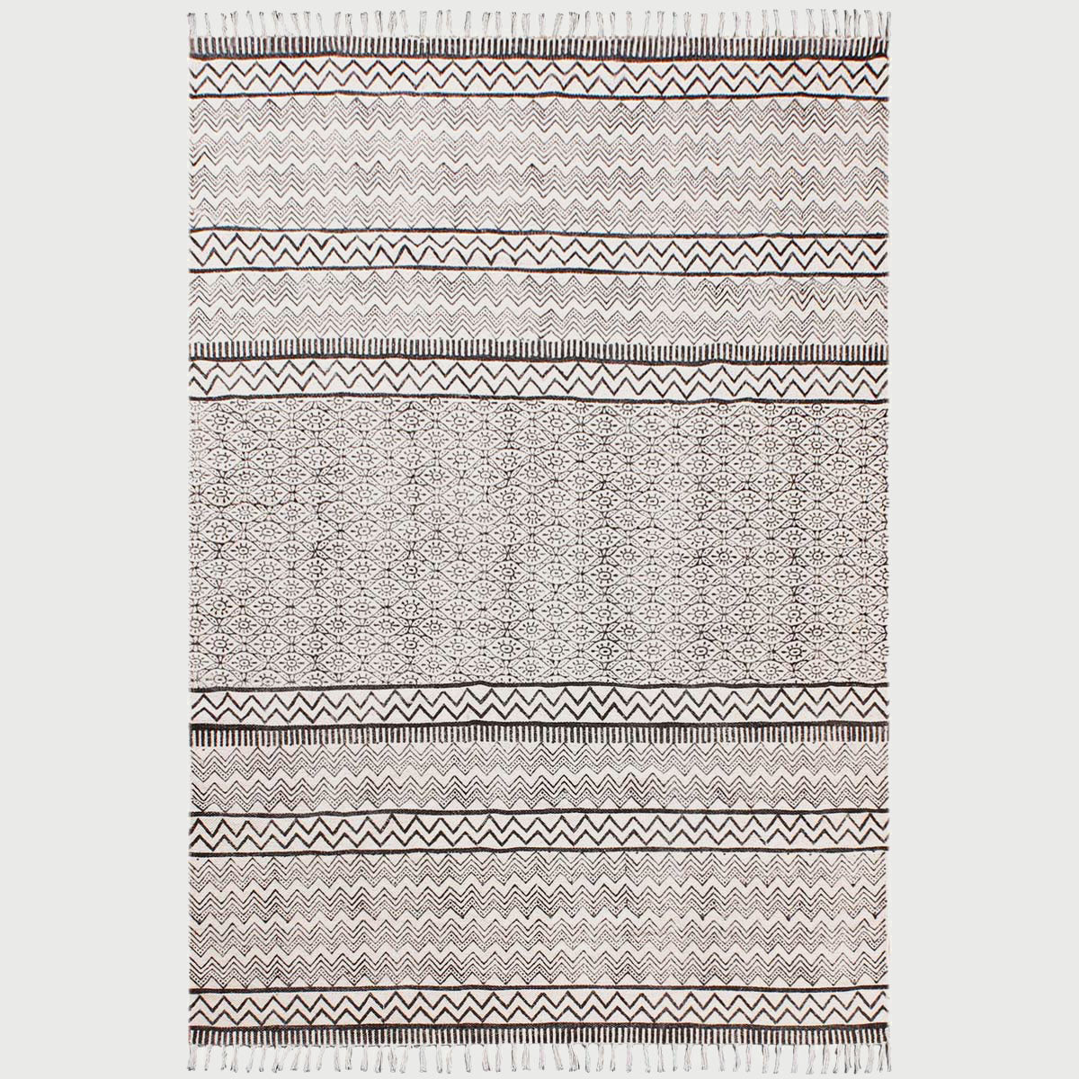 Hand Block Printed Ethically Crafted Striped Dining Area Rug - Indian Rug Store