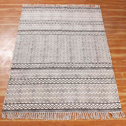 Hand Block Printed Ethically Crafted Striped Dining Area Rug - Indian Rug Store