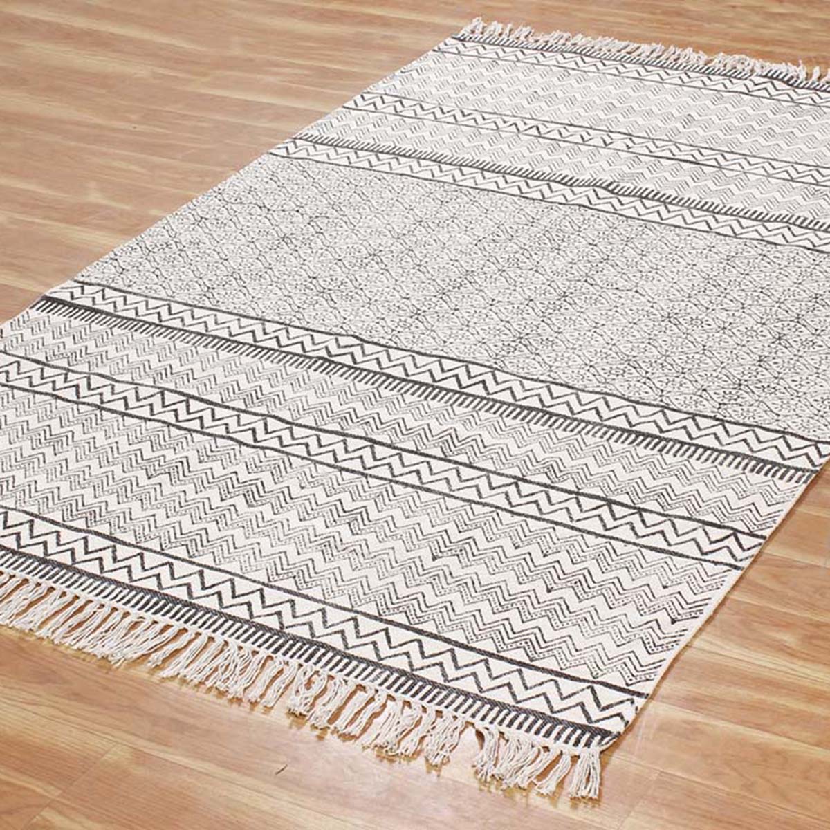 Hand Block Printed Ethically Crafted Striped Dining Area Rug - Indian Rug Store